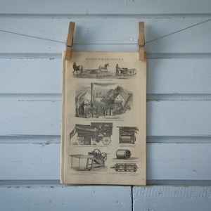 1887 Vintage Threshing Machine Lithograph Illustration
