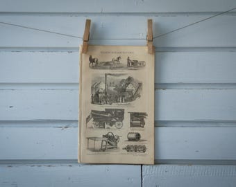 1887 Vintage Threshing Machine Lithograph Illustration