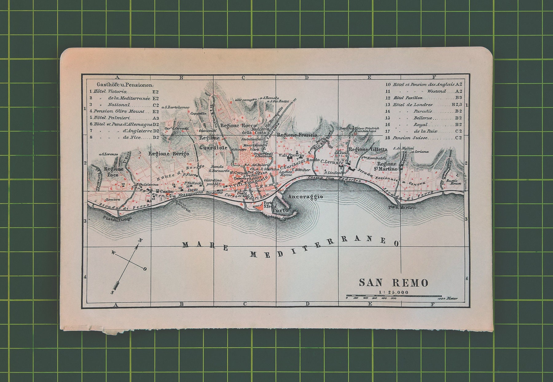 1892 Vintage Map of San Remo