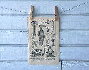 1894 Vintage Telephone Lithograph Illustration