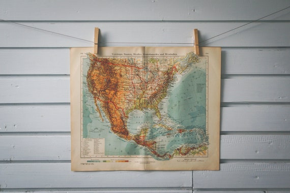 1928 Vintage USA & Mexico Map