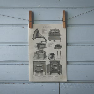 1907 Vintage Phonograph Lithograph Illustration