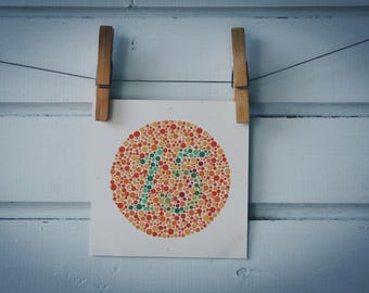 1986 Vintage Number 15 Ishihara Color Test Plate
