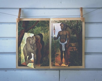 1910s Vintage Five Layer Gorilla & Human Anatomy Illustration