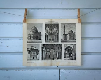 1907 Vintage Islamic & Moorish Architecture Lithograph Illustration