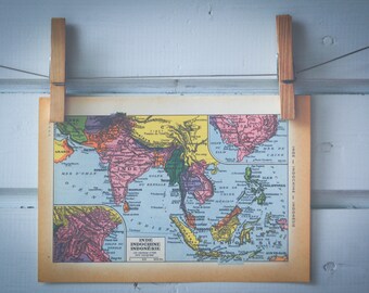 1956 Vintage Map of India & Southeast Asia