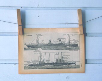 1922 Vintage Steamship Lithograph Illustration