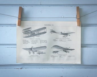 1907 Vintage Airplanes Lithograph Illustration