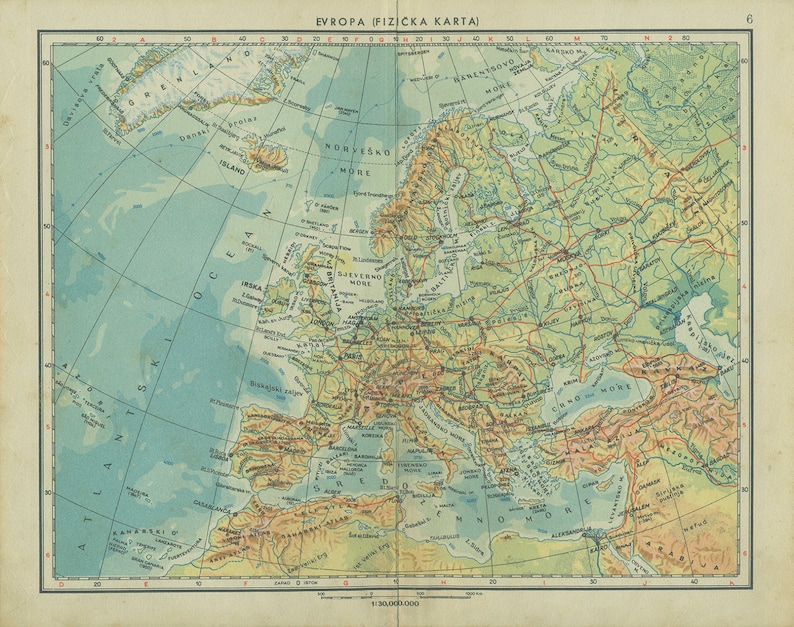 1956 Vintage Map of Europe image 2