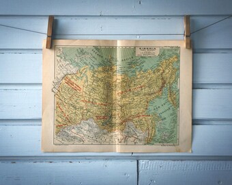 1937 Vintage Map of Siberia