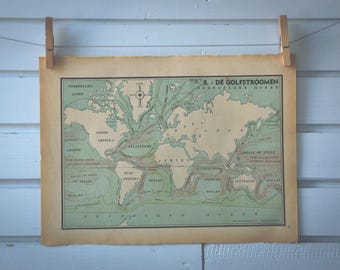 1941 Vintage World Map of Ocean Currents