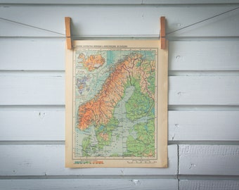 1956 Vintage Scandinavia Map