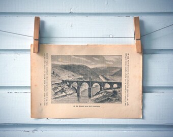 1894 Vintage Alcántara Bridge Lithograph Illustration