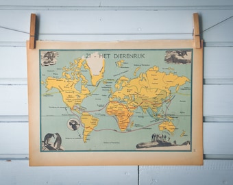 1941 Vintage Zoogeography Map of the World