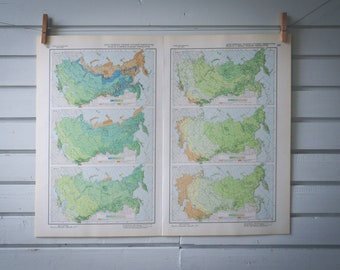1964 Vintage Russia Temperature Map