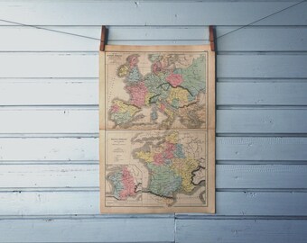 1886 Vintage Feudal Europe & France Map