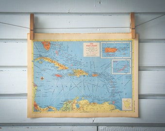 1958 Vintage West Indies Map