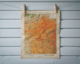 1928 Vintage Map of West France & Germany Rhineland