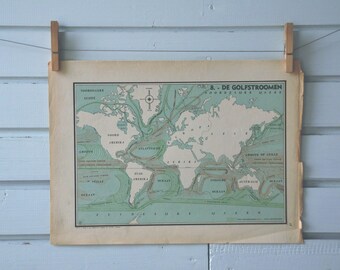 1941 Vintage World Map of Ocean Currents
