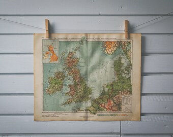 1928 Vintage Map of United Kingdom & Ireland