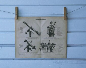 1890 Vintage Astronomy Instruments Lithograph Illustration