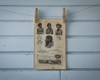 1887 Vintage Aboriginal Australians Lithograph Illustration