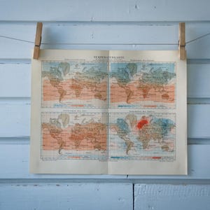 Carte des températures mondiales vintage 1907