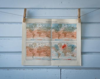 1907 Vintage World Temperature Map