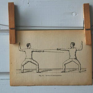 1917 Vintage Fencing Lithograph Illustration