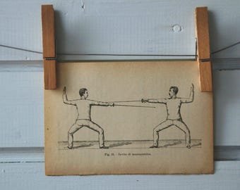1917 Vintage Fencing Lithograph Illustration