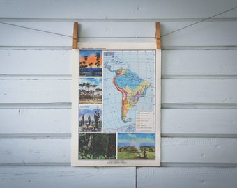 1967 Vintage South America Geographical Regions Map