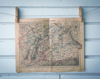 1886 Vintage South Germany Map