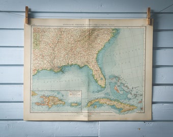 1901 Vintage Southeast USA & Greater Antilles Map