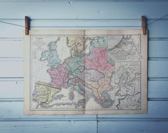1886 Vintage Map of Europe in Early 18th Century