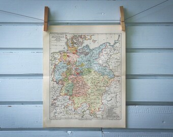 1907 Vintage Map of Germany in Mid 19th Century