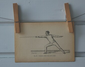 1917 Vintage Fencing Lithograph Illustration