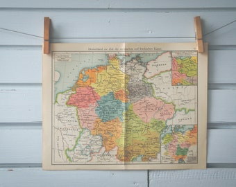1908 Vintage Map of Germany in 10th Century