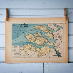 Carte vintage 1941 de la province de Zélande néerlandaise