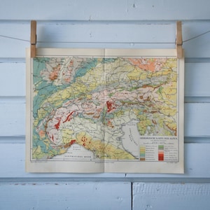 1907 Vintage Geology Map of the Alps