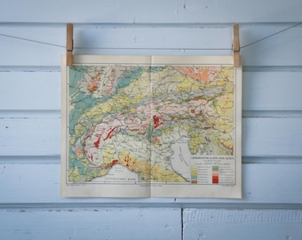 1907 Vintage Geology Map of the Alps