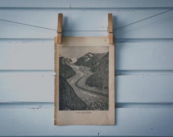 1890 Vintage Fiescher Glacier Lithograph Illustration