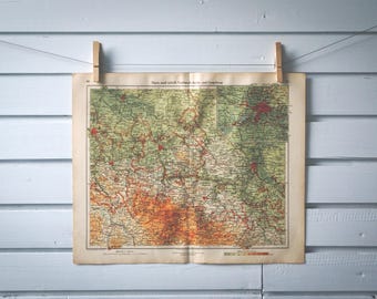 1928 Vintage Central Germany Map