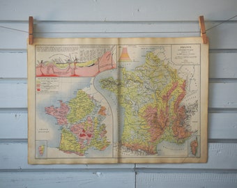1880 Vintage Geology & Elevation Map of France