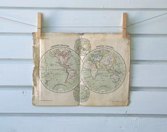 1894 Vintage World Hemispheres Map