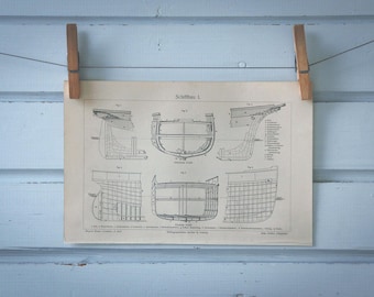1907 Vintage Shipbuilding Lithograph Illustration