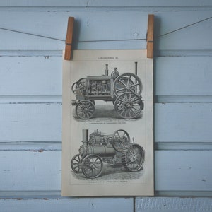 1907 Vintage Steam Tractor Lithograph Illustration