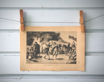 1894 Vintage Tarantella Dance Lithograph Illustration