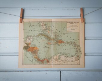 1937 Vintage Map of the Caribbeans