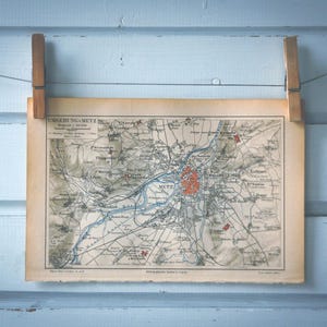 Vintage kaart van Metz . uit 1890