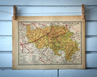 1941 Vintage Map of Belgium Luik Province